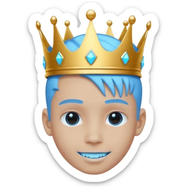boy neon cyberpunk light blue happy crown white and blue sticker