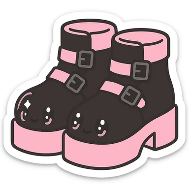 BLACKPINK-inspired gothic shoes, no hearts, black and pink, cute and stylish, kawaii style, platform boots with buckles sticker