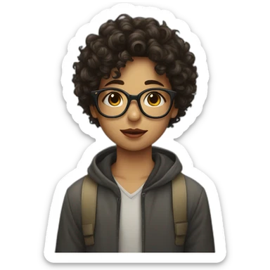 curly girl with glasses kiss a dark hair boy sticker