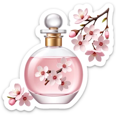 Pastel pink and white Perfume with Sakura Cherry Blossoms on the side sticker