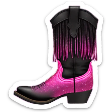 Realistic short neon pink to black ombre fashion cowgirl boot with sparkly shiny glitter fringe on them. sticker