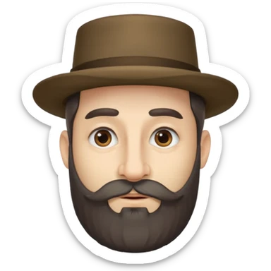 A man with payos hairstyle and a jewish hat with a very large nose and a beard sticker
