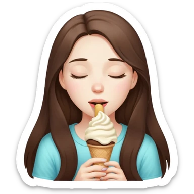 beautiful pale brunette girl with long hair enjoying an ice cream eyes closed sticker