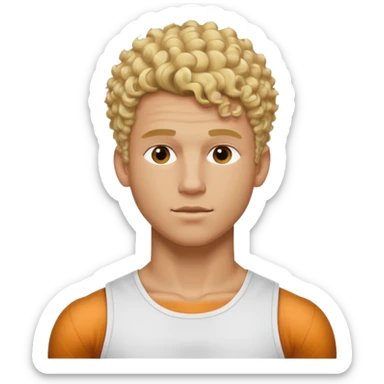 Athletic man with blond curly hair, straight on sides, thick neck, high top fade with no part, no shirt and show abs sticker