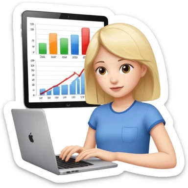 girl with a laptop and a growth chart behind her sticker