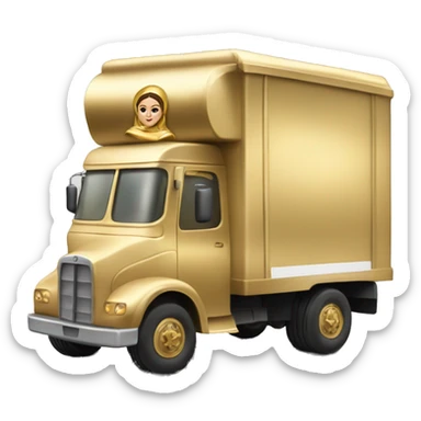 Side view of 1976 very very long mail delivery truck shaped like Princess Leia in gold outfit shaped sticker