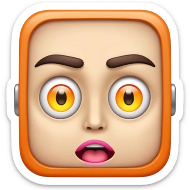 A wide-eyed face with glowing neon pupils and angular eyebrows, mouth open in a square shape sticker