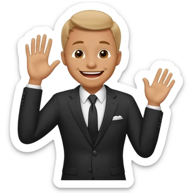 a man in a formal suit laughs, covers his mouth with his hand sticker