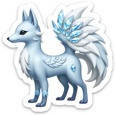 Shiny Silver-White Frosted Ice-Crystal Encrusted Regal Arctic Alolan-Ninetales-Latias-hybrid-creature (full body) sticker