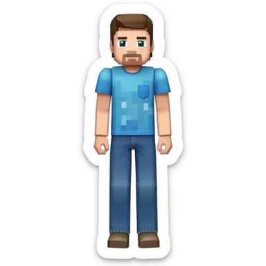 Minecraft Steve character full body with blue shirt and jeans, pixelated blocky style sticker