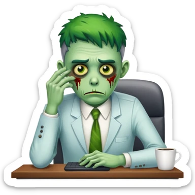 office zombie clerk with green skin looking tired and waiting for a coffee break sticker
