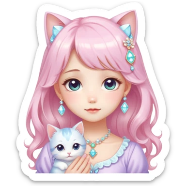  dreamy-pretty-elegant-kawaii-shiny-blushing-shy-pastel-lady-kawaii-beautiful-hair-naturecore-fairycore-cottagecore-jewels-trending-aesthetic -kitten sticker