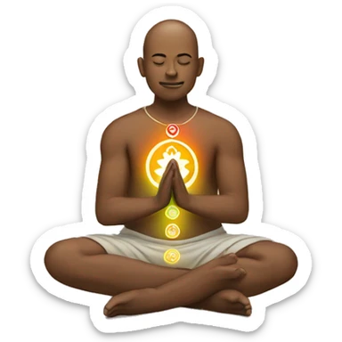 Man with 7 chakra symbols meditating mudra sticker