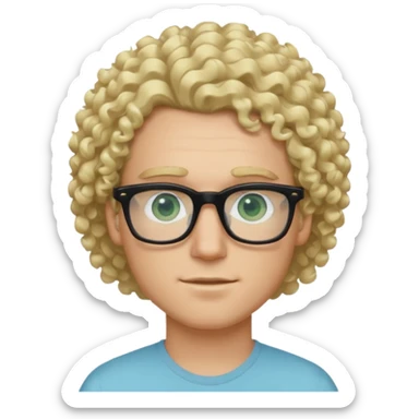 white guy with curly blonde hair and light blue ish green eyes with black glasses  sticker