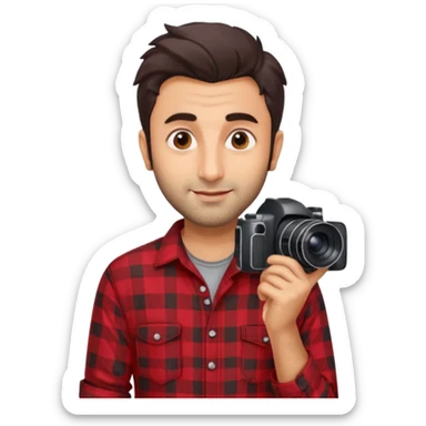 generate a pretty bratz emoji 
Make her look like Ranbir kapoor wearing a red flannel shirt, smirking and carrying a camera

he should look exactly  like ranbir kapoor!  sticker