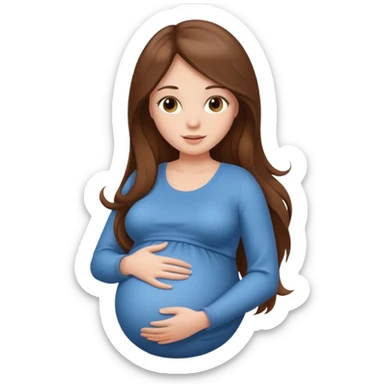 Beautiful girl with long brown hair, pregnant belly sticker