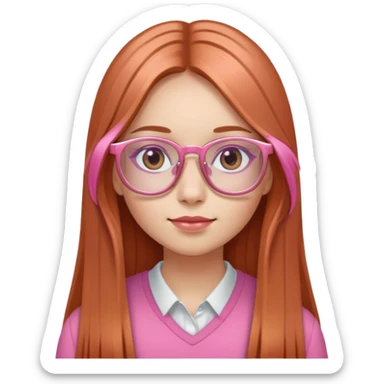 chica de tez clara con cabello lacio, largo y cobrizo, con lentes rosas sticker