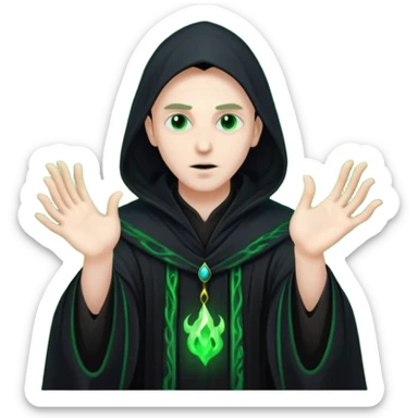 A dark sorcerer in flowing black robes, conjuring eerie green flames sticker