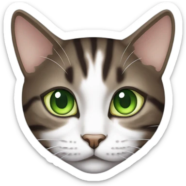 Dark brown and white Tabby Cat with green eyes, laying on the side sticker