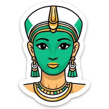 Elegant Maya-Egyptian fusion facial expression, minimalist style, white with deep green accents sticker
