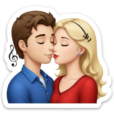a good looking man and good looking woman are Kissing, with music notes sticker