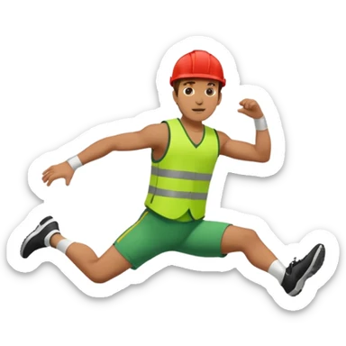 Man jumping over wall with people chasing him wearing green vests sticker