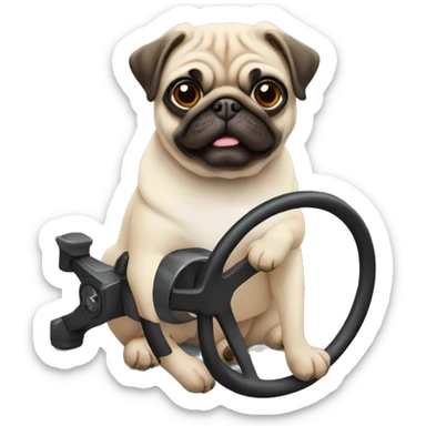 pug holding a steering wheel in its paws sticker