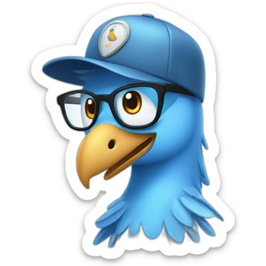 Crazy funny Articuno head with human white teeth and beautiful smile wearing glasses and hat sticker