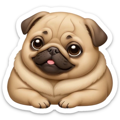 Cinematic Meme-Worthy Chubby Sleeping Fawn Pug Portrait Emoji, Head resting peacefully with a contented smile, showcasing a delightfully chubby build and a luxuriously soft fawn coat, eyes shut in a serene nap, Simplified yet hilariously adorable features, highly detailed, glowing with a soft, drowsy light, high shine, relaxed and utterly lovable, stylized with an air of playful laziness, bright and heartwarming, soft glowing outline, capturing the essence of a comically sleepy companion, so meme-worthy it feels like it could instantly become the next viral sensation of adorable slumber! sticker