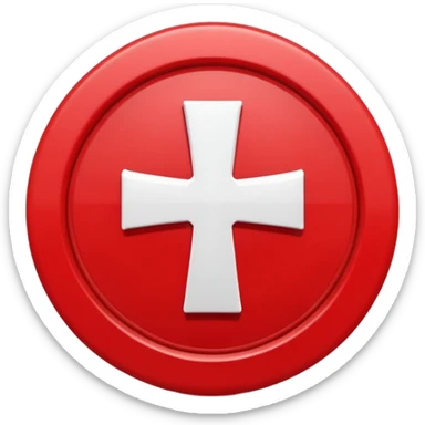 Red circular cross icon, white X symbol in center, glossy 3D button style, smooth surface, soft shadow, minimal design, centered composition, high resolution sticker