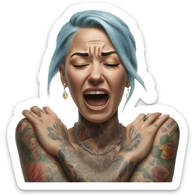 Hyper Realistic Beautiful tattooed woman crying and reaching her arms out sticker