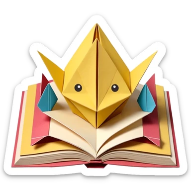 3D render of Pop-Up Book entirely of folded origami paper, sharp creases, cardboard texture, matte finish, visible paper grain, craft aesthetic,emoji style, isolated on white background --v 6.0 sticker