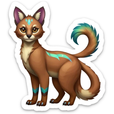 Colorful dark tropical tribal glorious iridescent divine exotic cute cool beautiful beautiful fantasy-caracal-civet-genet-sergal-vernid-Gryphon-Cacomistle-Trico-oncilla-animal-Fakémon-hybrid-fursona (full body) sticker