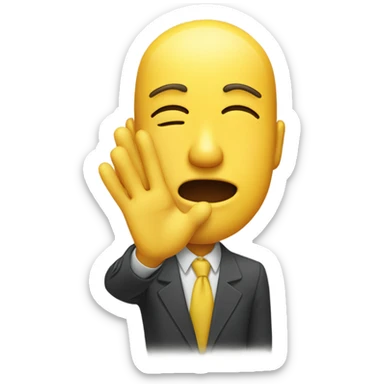 A yellow circular emoji face with a calm expression, closed eyes, and a small side smile, A hand raised to the side of its head, gently tapping or saluting, emphasizing a sense of self-assuredness or cleverness sticker