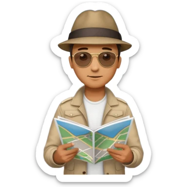 A man stands on a road with a map. There are 3 paths ahead. sticker