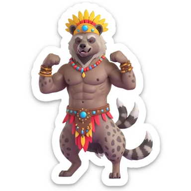 A native strong buff hyena with war bonnet flexing posing full body  sticker