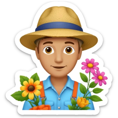 male gardener with flowers sticker
