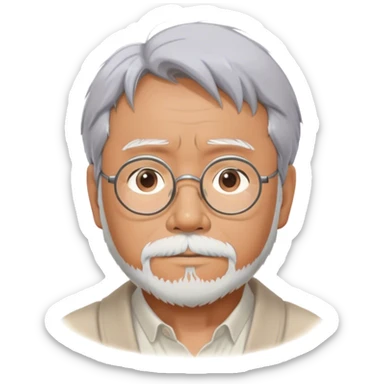 Cinematic Realistic Hayao Miyazaki Portrait Emoji, depicted as a visionary filmmaker with a gentle imaginative expression and artistic flair, rendered with delicate textures and soft enchanting lighting that captures his legendary storytelling. sticker