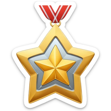 golden medal in star shape, golden, Silver center sticker
