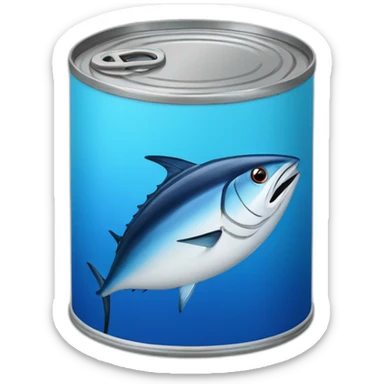 Realistic small can of tuna showing the blue shape of a sailling boat on a sea background sticker