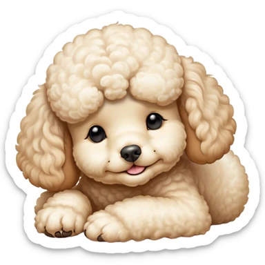 Meme-Worthy Cute Sleeping Cream Poodle Portrait Emoji, Head resting peacefully with a contented smile, showcasing a delightfully elegant build and a luxuriously soft, curly cream Fur, eyes shut in a serene nap, Simplified yet hilariously adorable features, highly detailed, glowing with a soft, drowsy light, high shine, relaxed and utterly lovable, stylized with an air of playful laziness, bright and heartwarming, soft glowing outline, capturing the essence of a comically sleepy companion, so meme-worthy it feels like it could instantly become the next viral sensation of adorable slumber! sticker