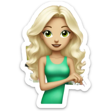 cute platinum blonde with green eyes wearing pink surrounded by pink shopping bags sticker