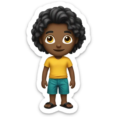 young white man with a long hair, black shirt, coloful shorts and flipflops sticker