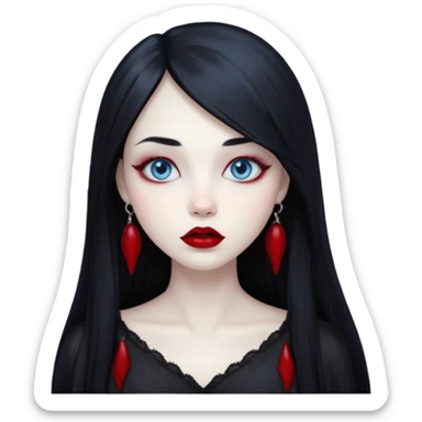 Gothic girl, pale ghost skin, light blue eyes, red round lips and long straight black hair. sticker