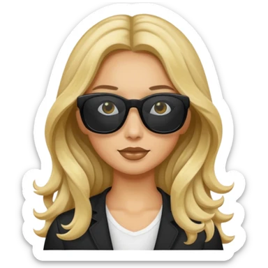 an olive tan woman with long, wavy blonde hair wearing skinny black rectangular sunglasses sticker