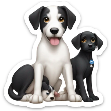 White mom dog gives birth to black puppy with white dog husband in attendance  sticker