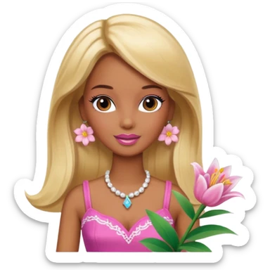 Brown skin blonde hair Barbie with flower Lilly in hair  sticker