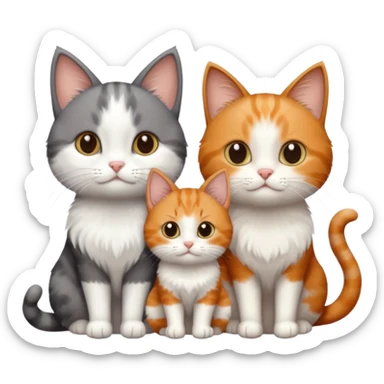 3 different coloured tiny short haired cats, including a dark grey and white cat, a ginger and white and a brown tabby and white sticker