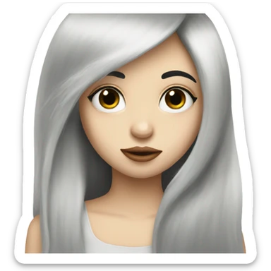 Pale girl with long black hair sends a kiss sticker