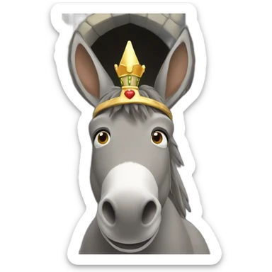 Donkey wearing a crown and head poking out from inside a castle sticker